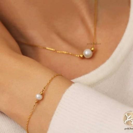 زیورآلات بدلیجات اکسسوری نیم ست ظریف از مروارید پرورشی و  تمام یراقها  و زنجیر استیل دست ساز